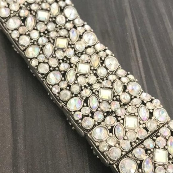 Silver-Tone & Rhinestone Stretch Panel Bracelet - Picture 4 of 6